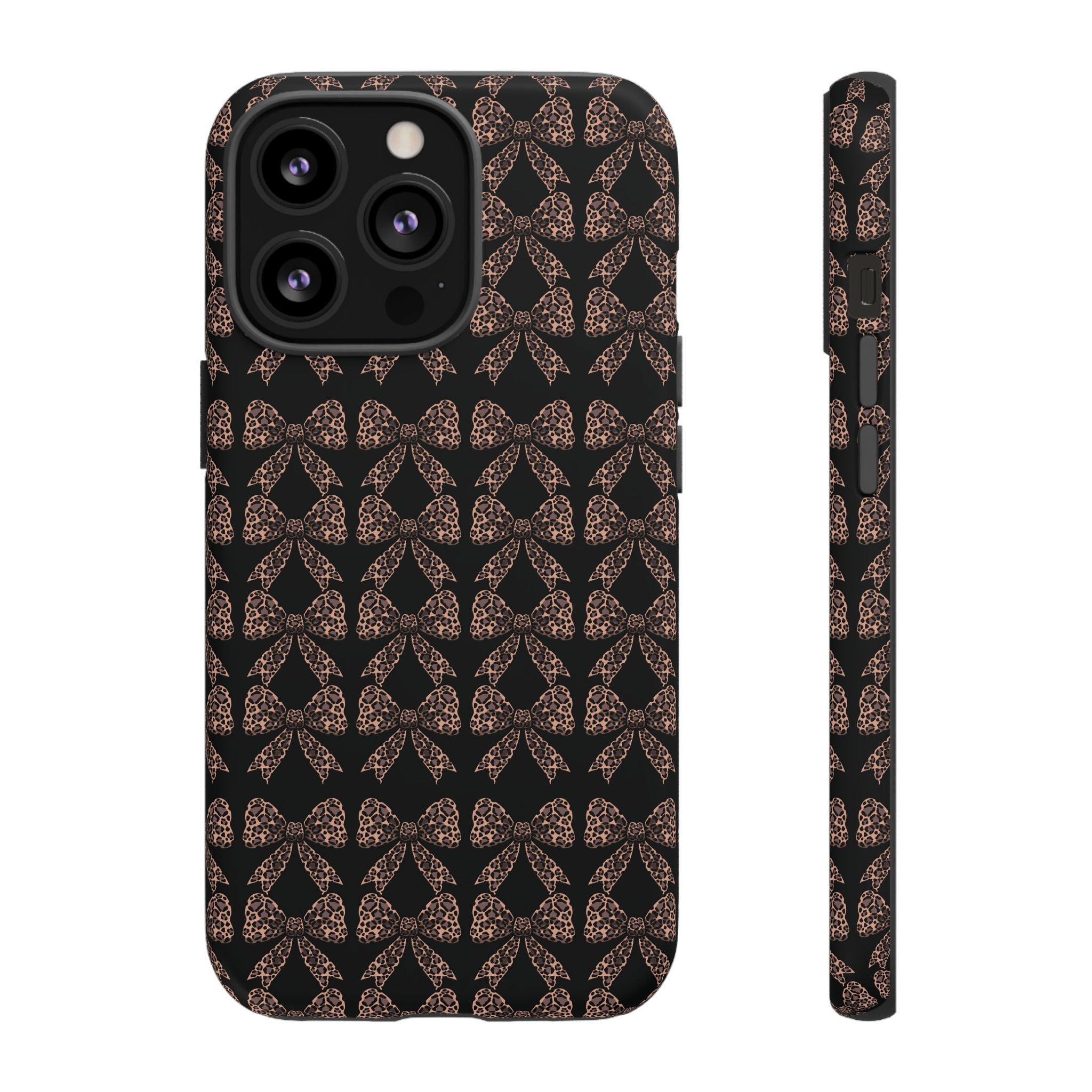 Leopard Print Bow Tough Phone Case — Black & Gold Pattern