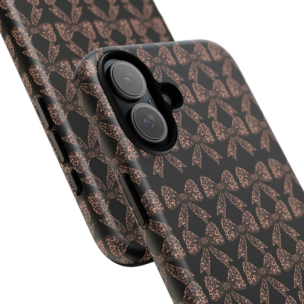 Leopard Print Bow Tough Phone Case — Black & Gold Pattern
