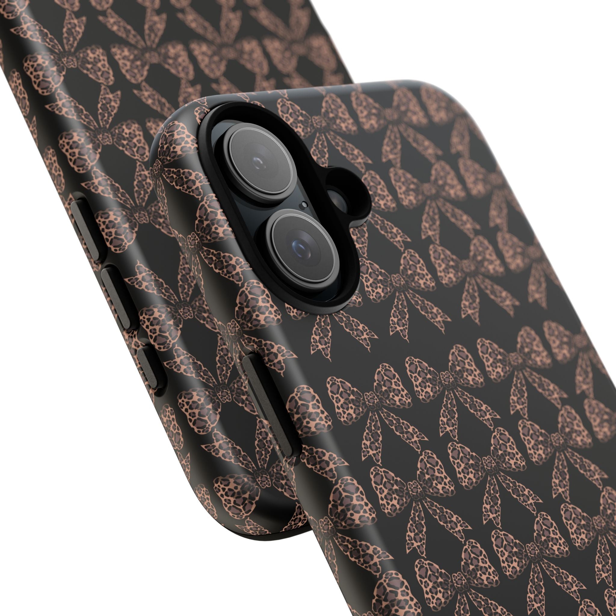 Leopard Print Bow Tough Phone Case — Black & Gold Pattern
