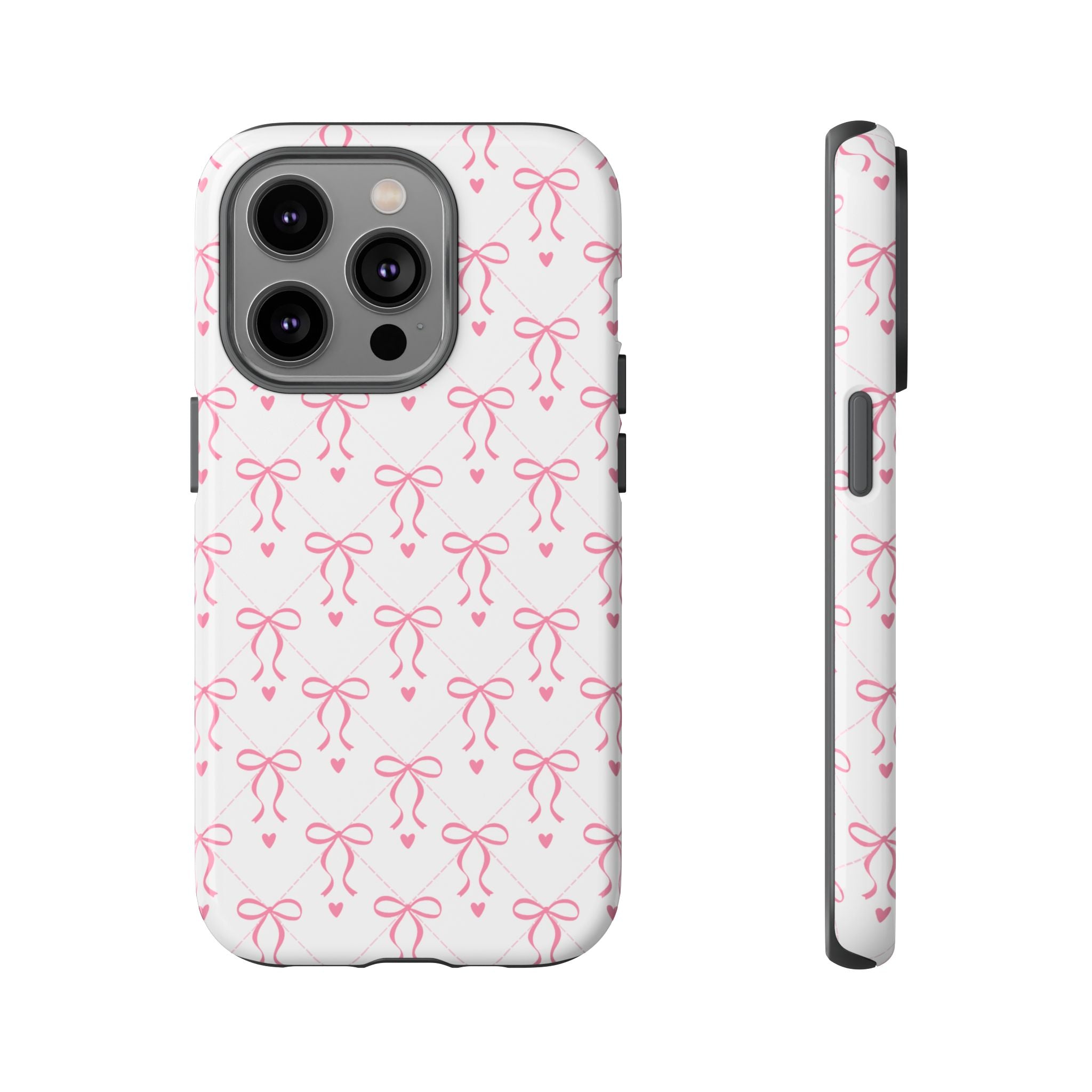 Pink Bow Pattern Phone Case — Cute Feminine Tough Case