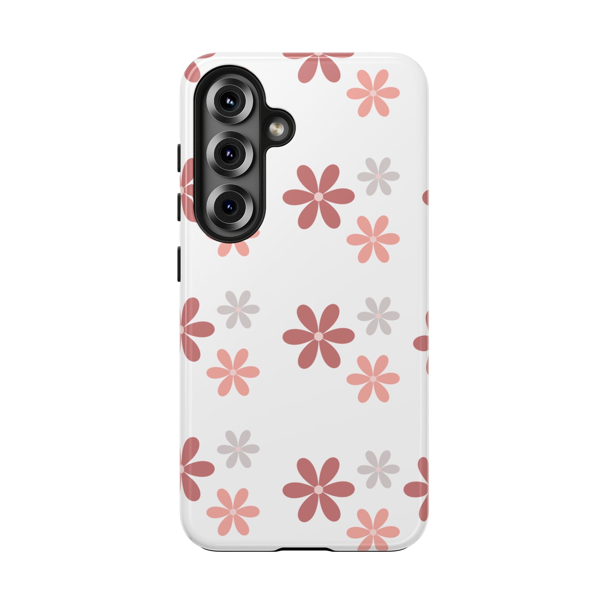 Floral Daisy Tough Phone Case — Pink Retro Flower Pattern, Protective Shockproof Phone Cover