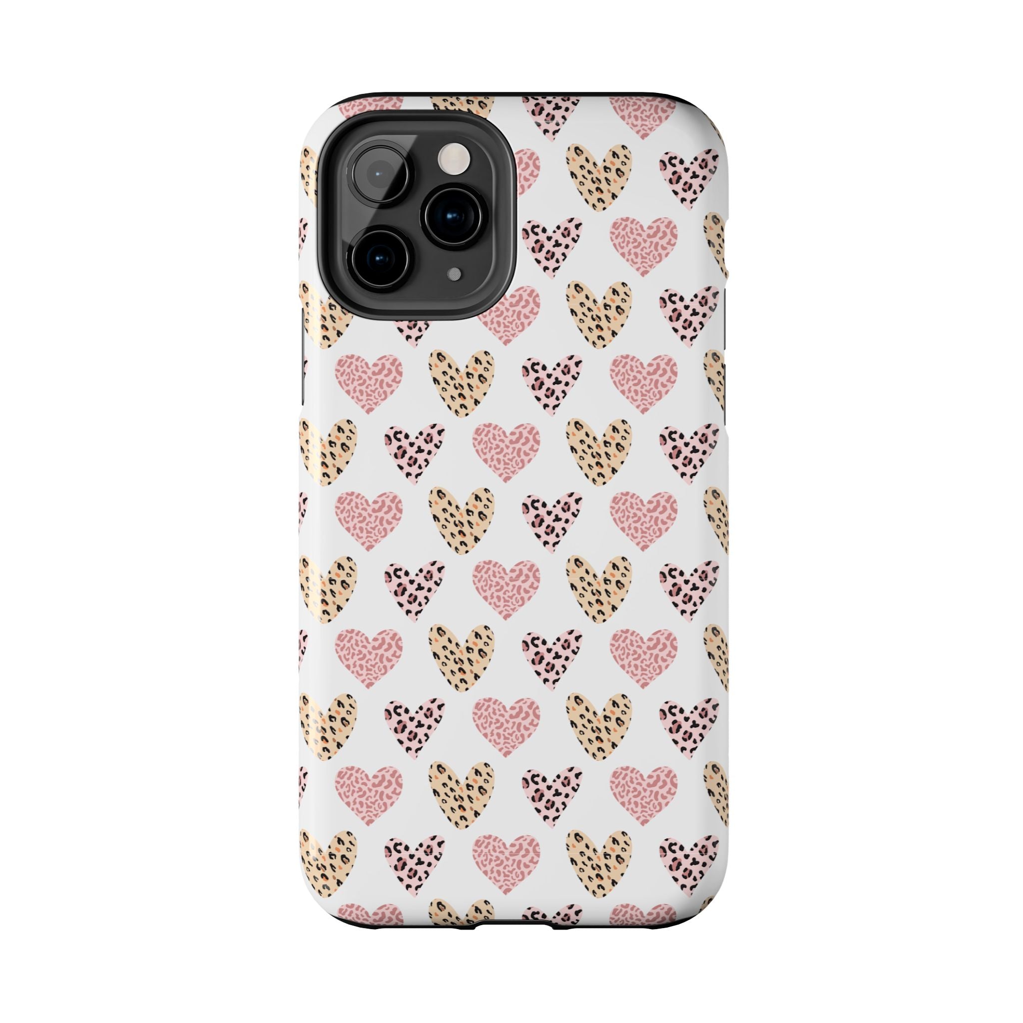 Heart Leopard Tough Phone Case — Pink & Gold Animal Print Protective Phone Cover