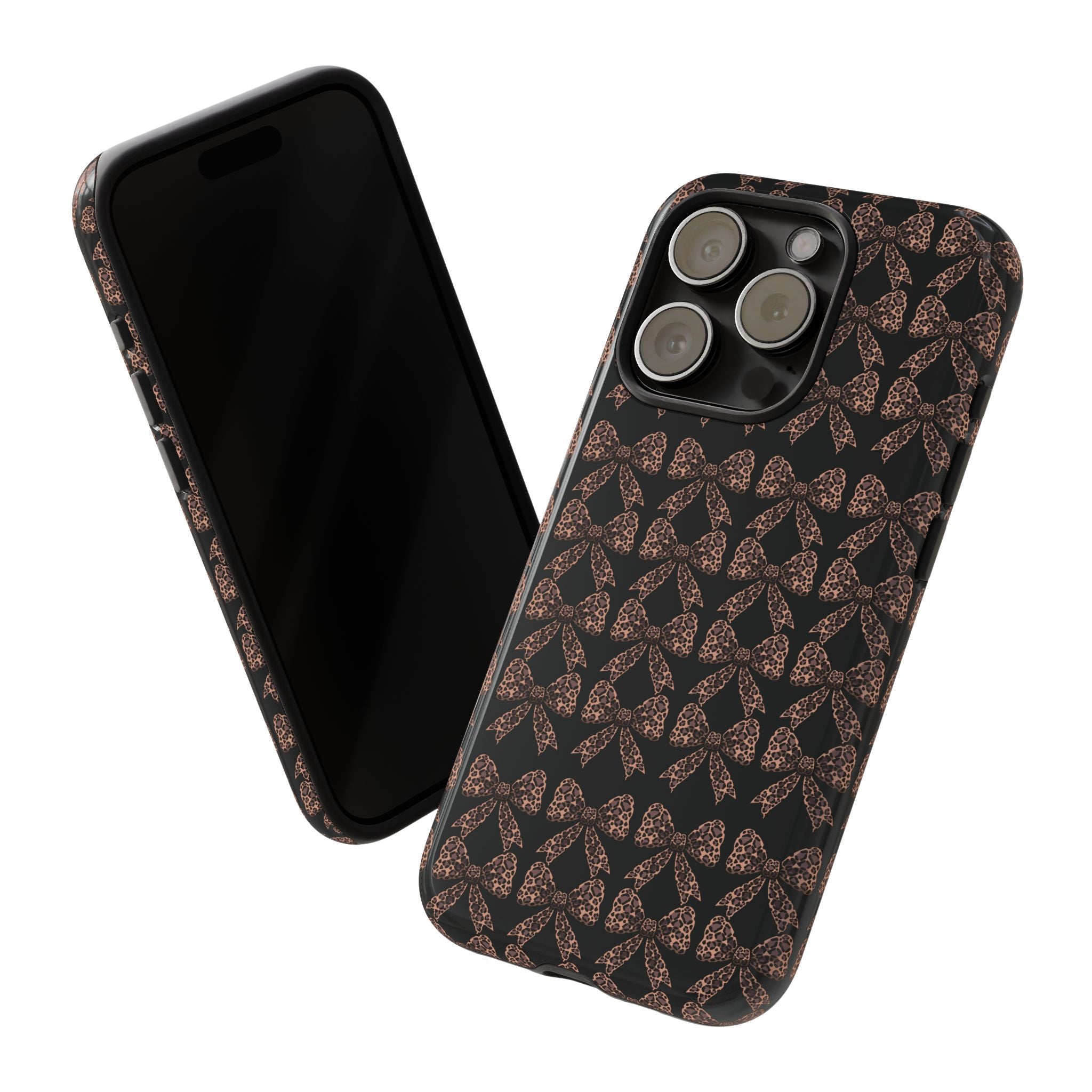 Leopard Print Bow Tough Phone Case — Black & Gold Pattern