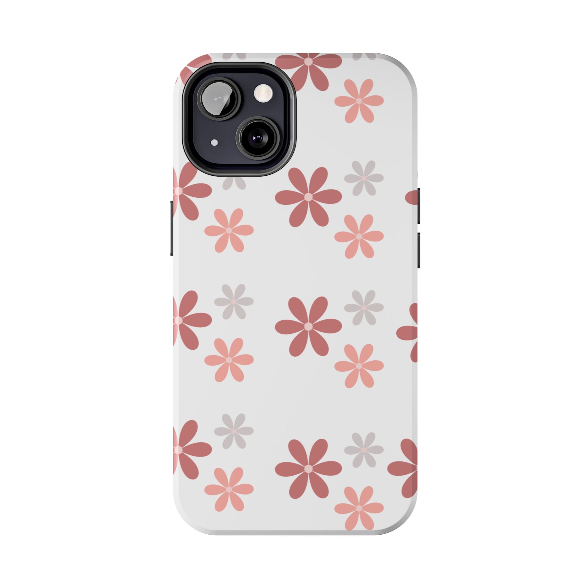 Floral Daisy Tough Phone Case — Pink Retro Flower Pattern, Protective Shockproof Phone Cover