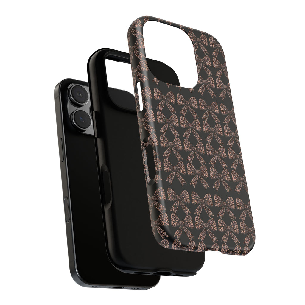 Leopard Print Bow Tough Phone Case — Black & Gold Pattern