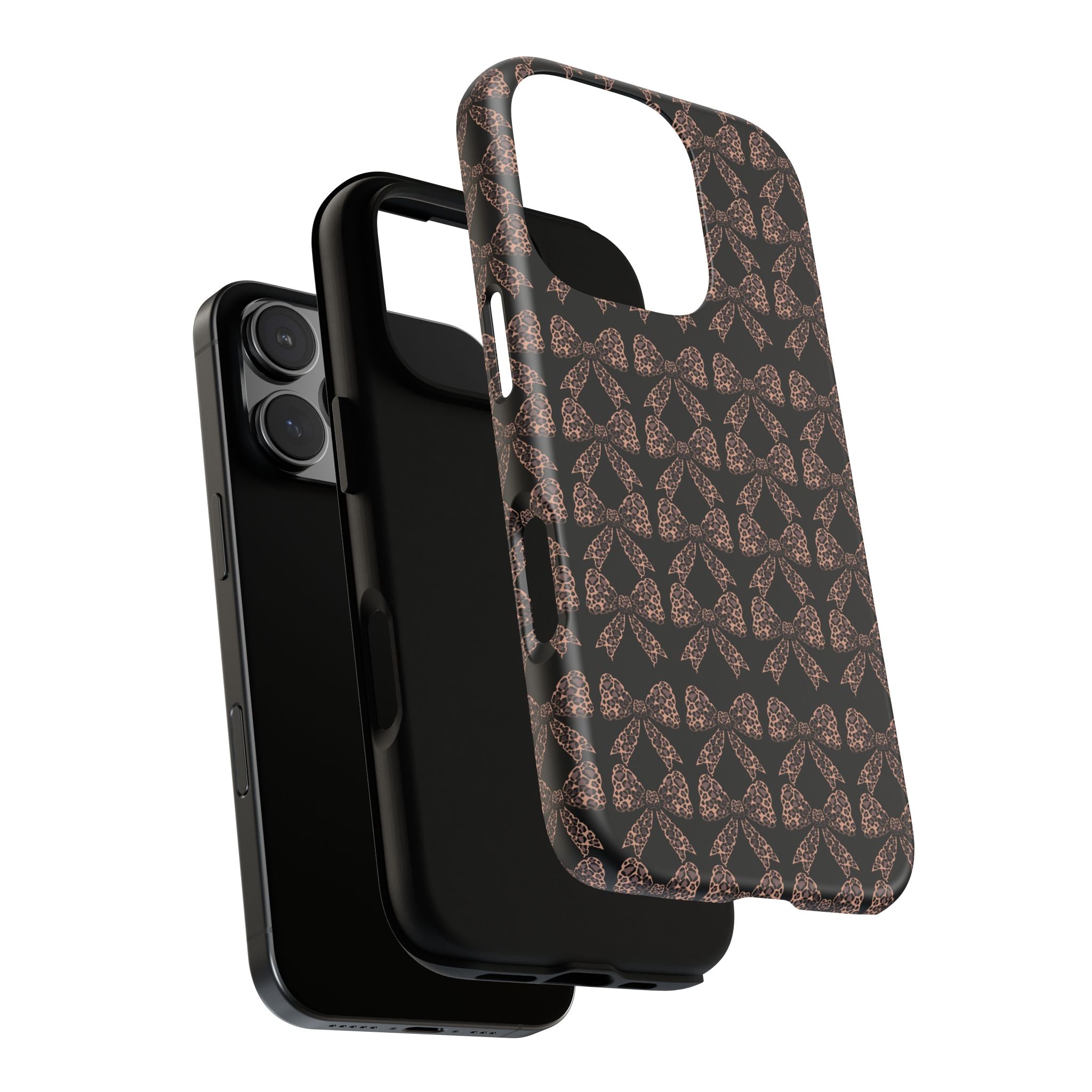 Leopard Print Bow Tough Phone Case — Black & Gold Pattern