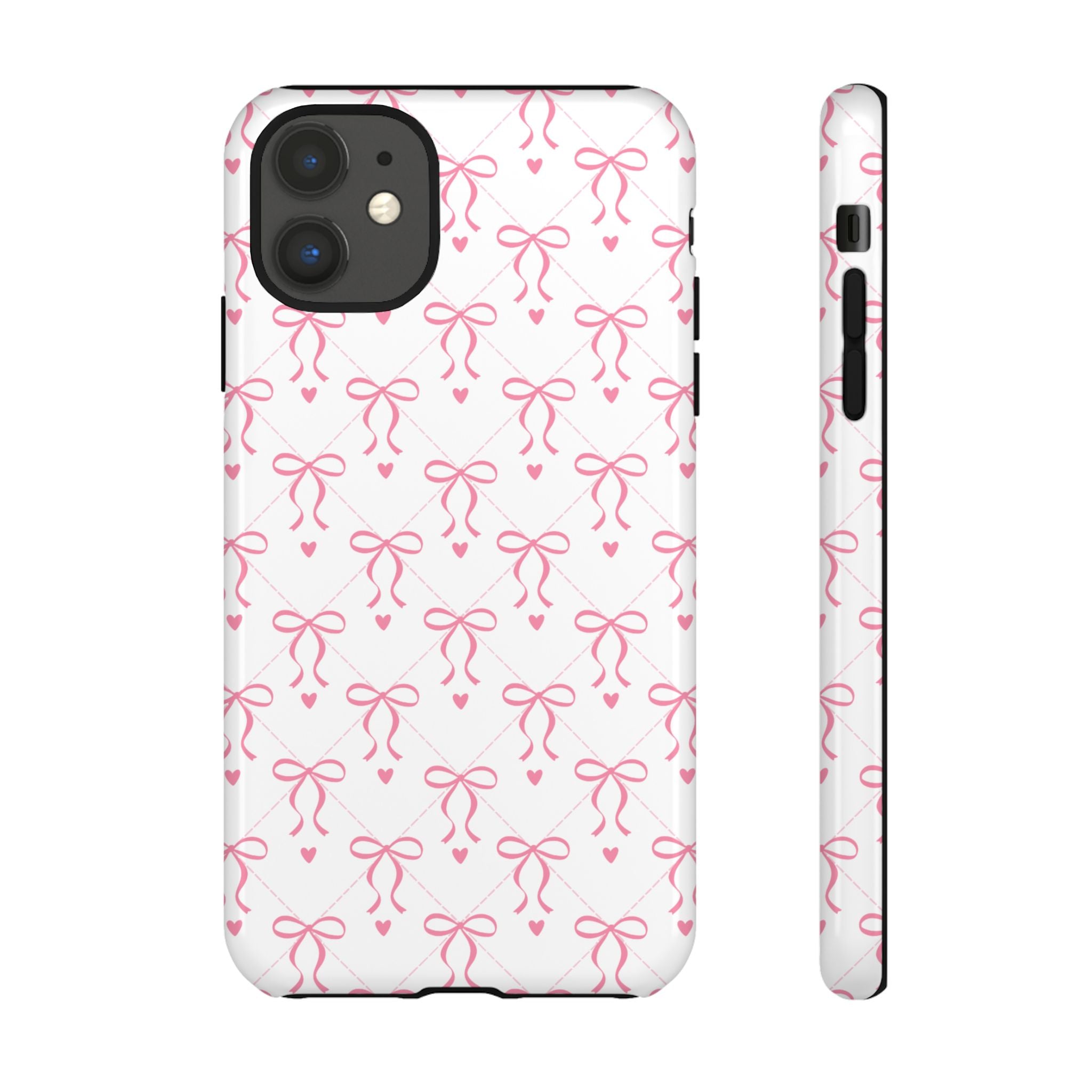 Pink Bow Pattern Phone Case — Cute Feminine Tough Case