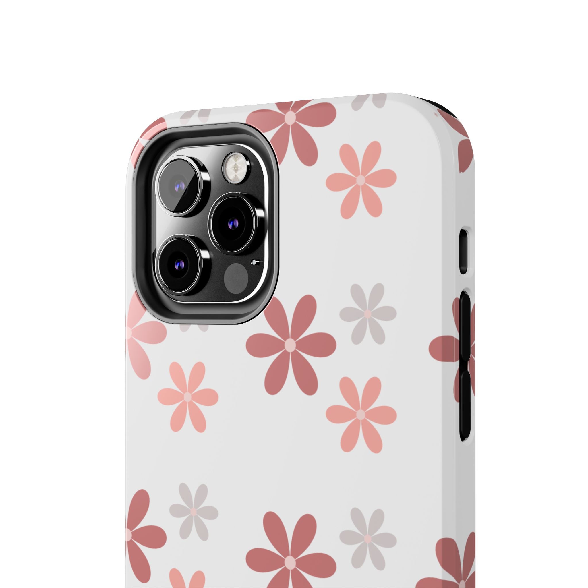 Floral Daisy Tough Phone Case — Pink Retro Flower Pattern, Protective Shockproof Phone Cover