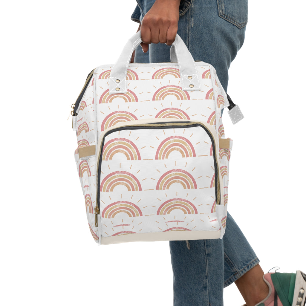 Pastel Boho Rainbow Diaper Backpack — Multifunctional Baby Changing Bag