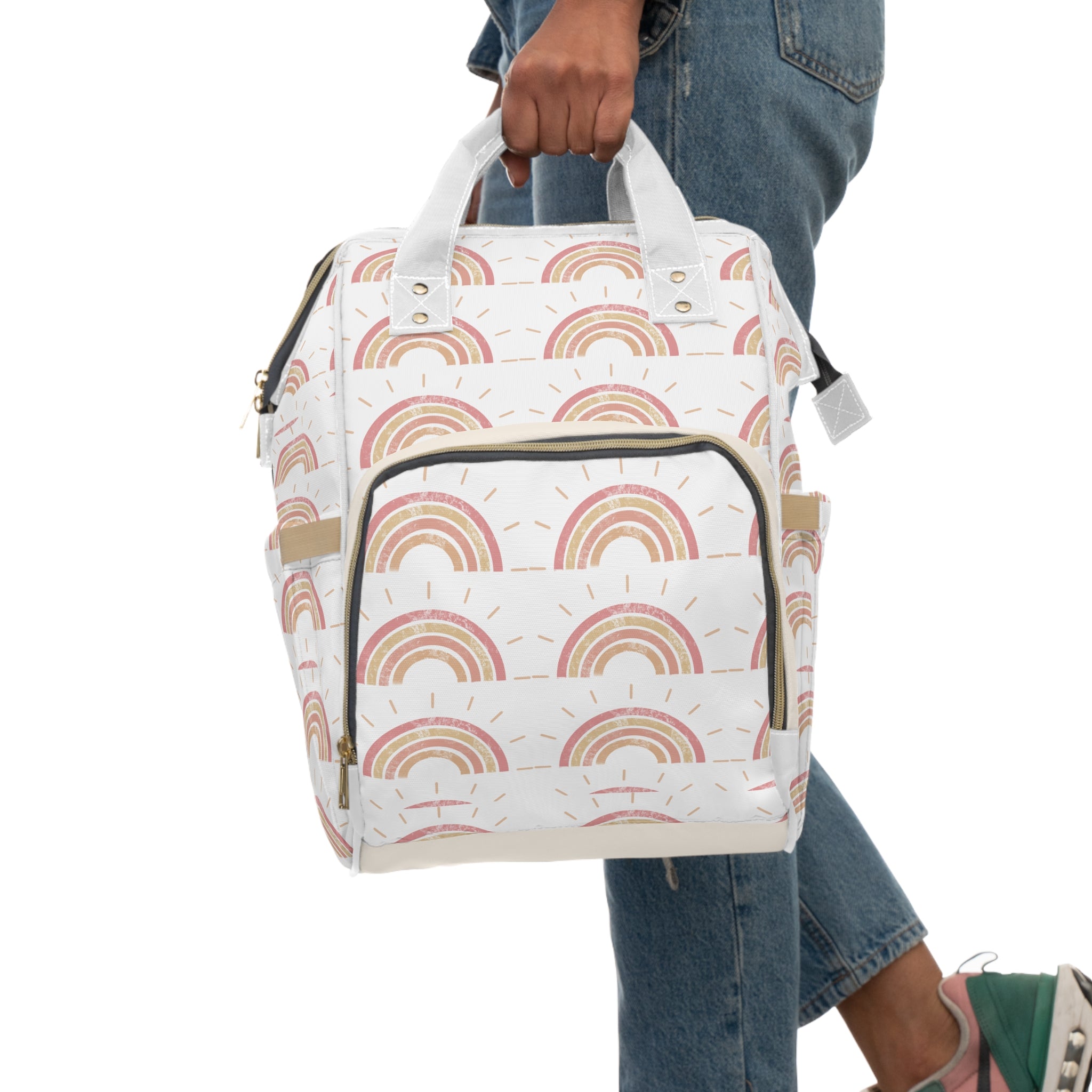 Pastel Boho Rainbow Diaper Backpack — Multifunctional Baby Changing Bag