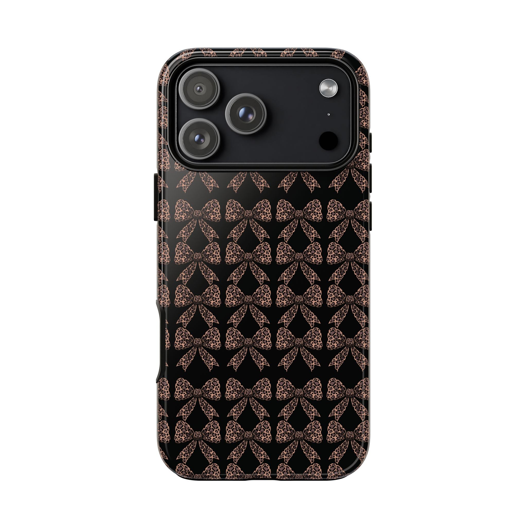 Leopard Print Bow Tough Phone Case — Black & Gold Pattern